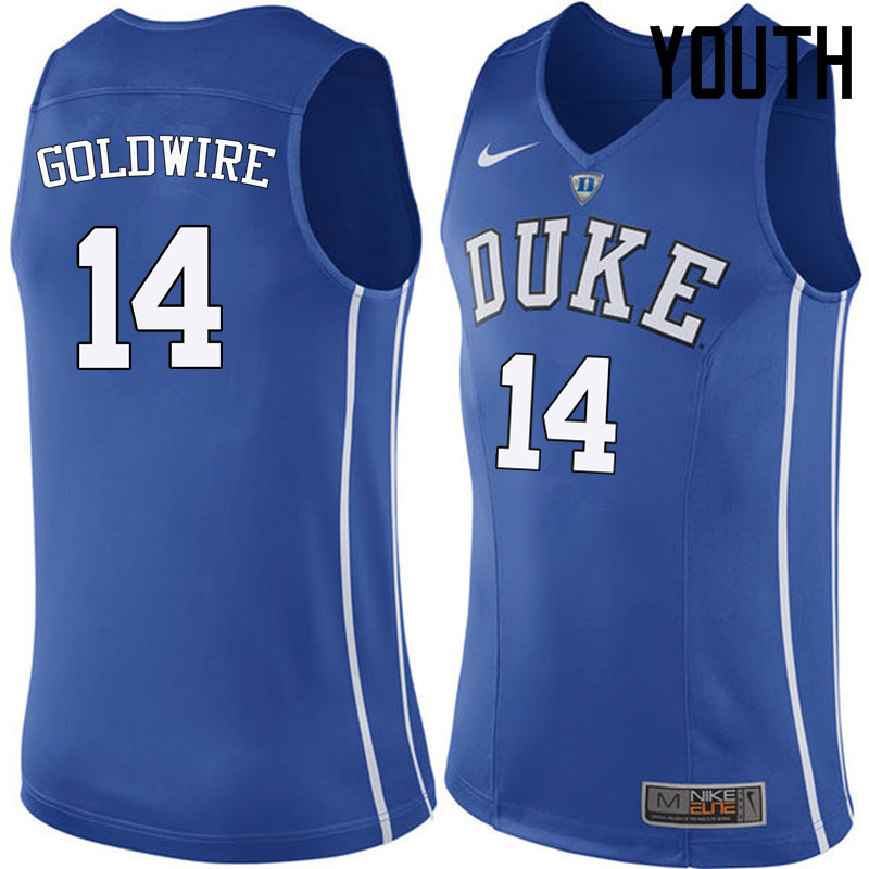 Youth Duke Blue Devils #14 Jordan Goldwire College Basketball Jerseys Sale-Blue - Click Image to Close